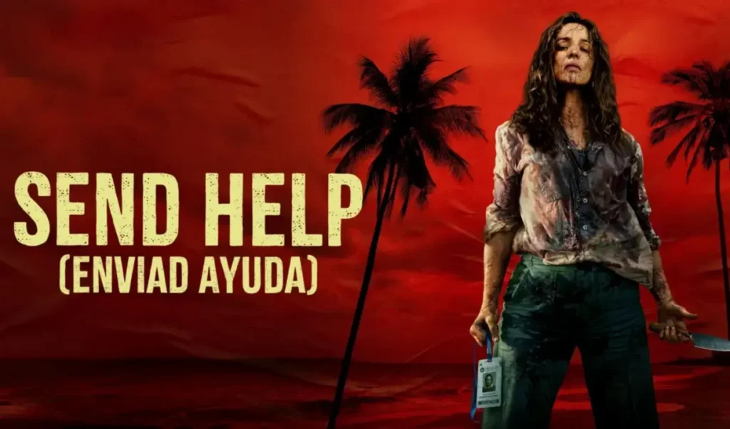 Cartel de la película Send Help con una mujer en una isla desierta